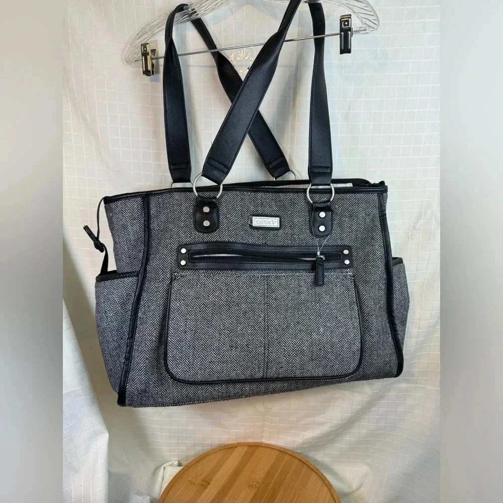 CARTERs City Tote Gray/Black Large Diaper Bag - Lots Pockets